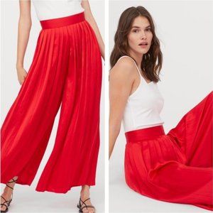 Red Pleated Satin Pants